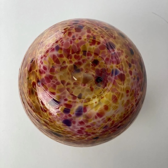 Vase tortoise Swirl hand Blown signed Art Glass Bowl round 4.5 in tall - Picture 11 of 11